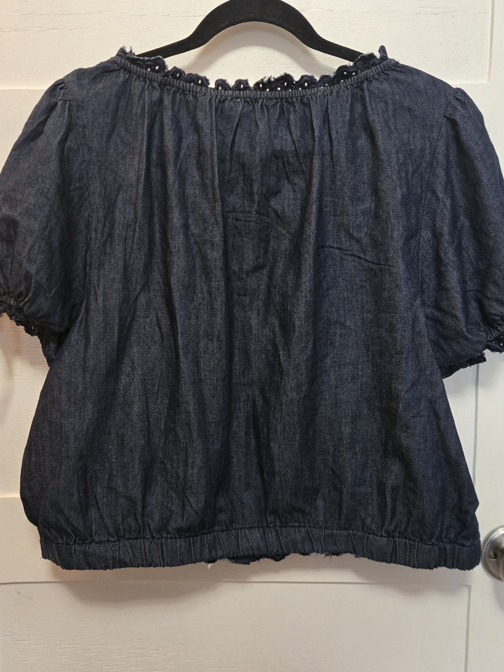 Free Assembly Dark Blue Embroidered Button-Front Peasant Blouse - Picture 7 of 11